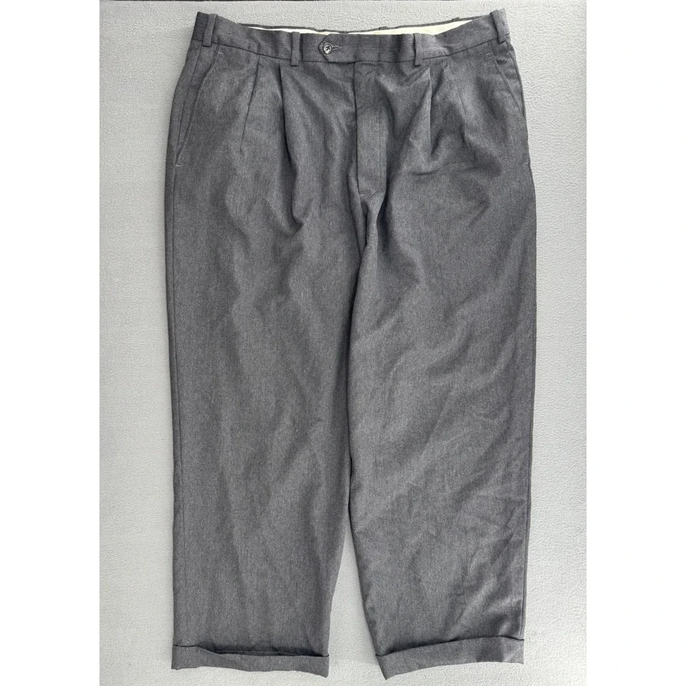 Nordstrom JB Briches Pleated Wool Dress Pant Sz 38 Cuffed Wide Leg Trouser Retro